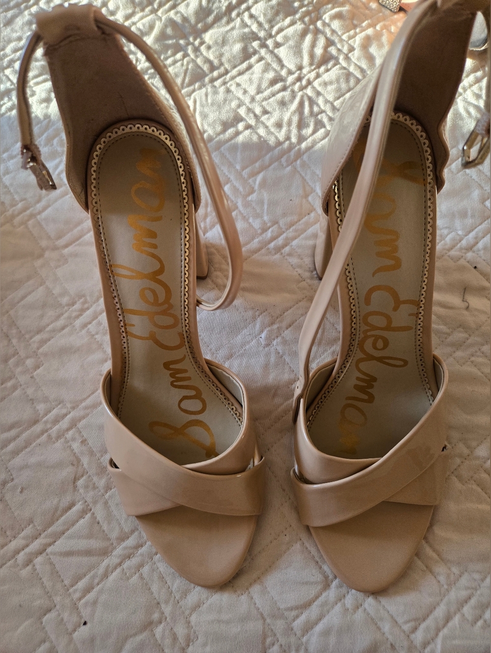 Sam Edelman Blush Nude Ankle-Strap Block Heels